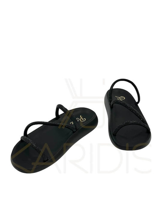 Leather Women's Flat Sandals in Black Color