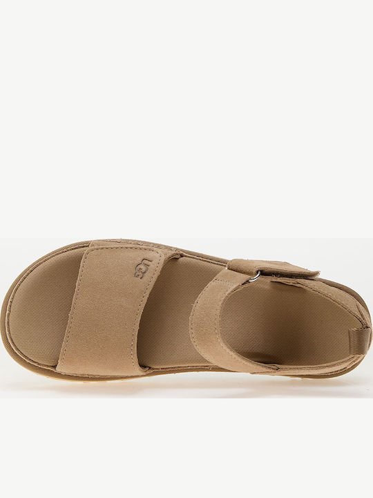Goldenstar Δερμάτινα Γυναικεία Σανδάλια Flatforms Sand