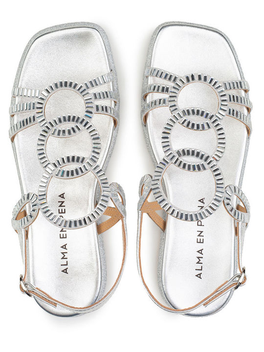 Flache Sandalen für Damen in Silber Farbe