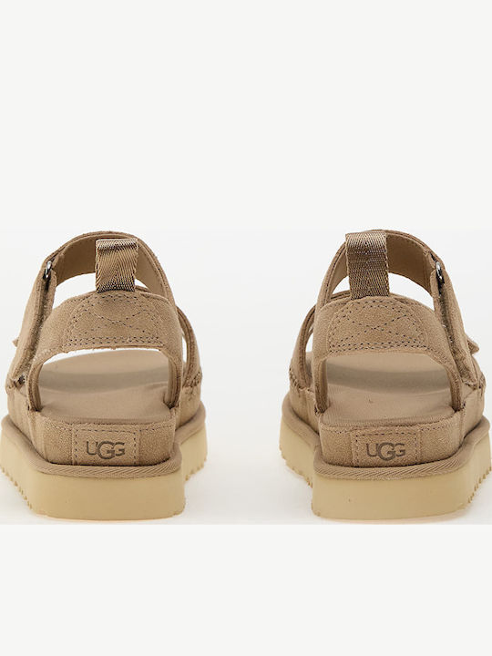 Goldenstar Δερμάτινα Γυναικεία Σανδάλια Flatforms Sand