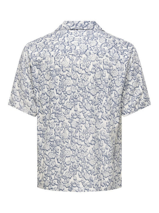Κοντομάνικο Πουκάμισο σε Κανονική Γραμμή Floral Off White, Vintage Indigo
