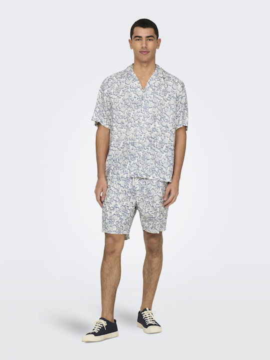 Κοντομάνικο Πουκάμισο σε Κανονική Γραμμή Floral Off White, Vintage Indigo