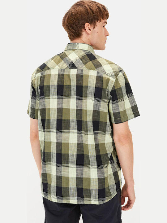 Short-sleeved Cotton Shirt Checked Olive