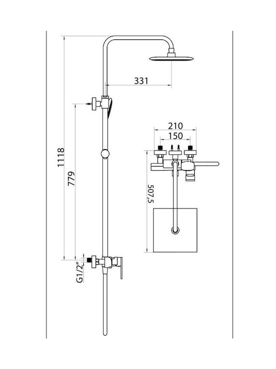 Interflex Στήλη Ντουζ με Μπαταρία Μαύρη Interflex Στήλη Ντουζ με Μπαταρία Μαύρη
