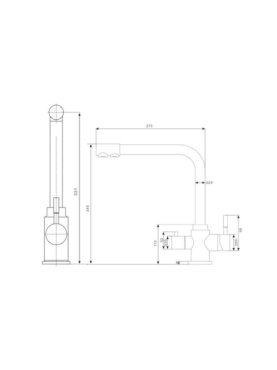 QWaterFilters Μπαταρία Κουζίνας Πάγκου Inox Ασημί