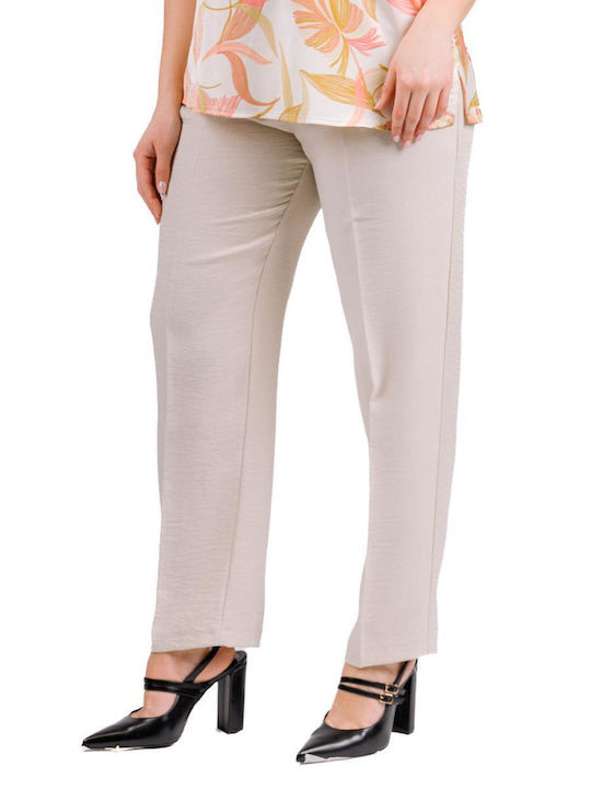 Women's Fabric Trousers with Elastic Beige