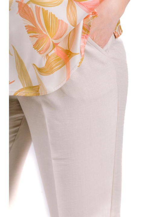 Women's Fabric Trousers with Elastic Beige