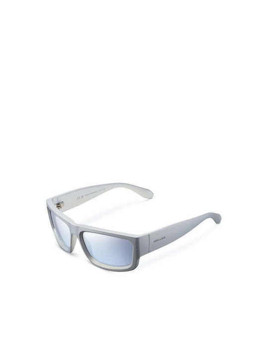 Meller Jari Male Sunglasses with Grey Horn-Rimmed Frame and Silver Polarized Mirror Lens