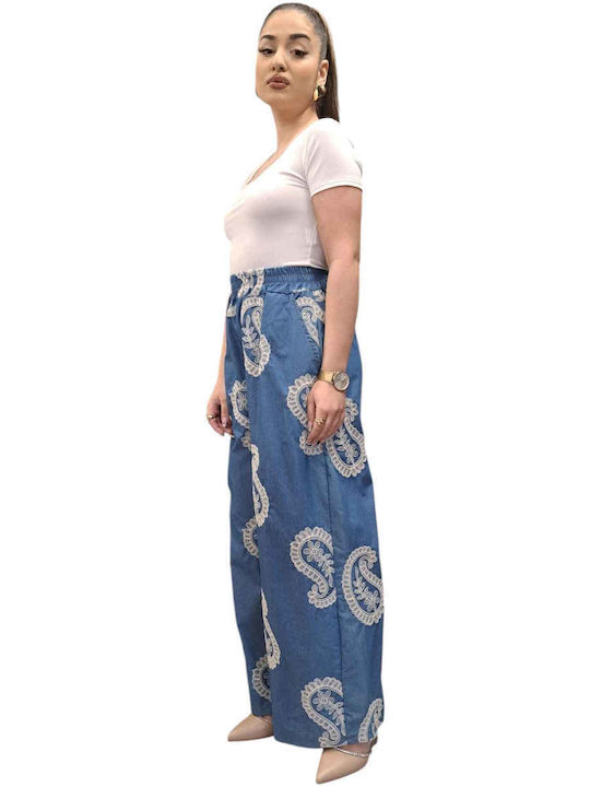 Pantaloni Largi Dama Cu Cauciuc Albastru Închis