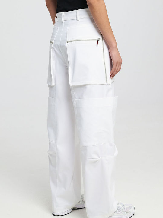 Dama Tesatura Pantaloni Cargo Alb