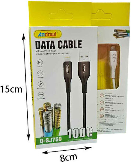 Andowl Regular USB-A la Cablu Lightning Negru 1m (Q-SJ750)