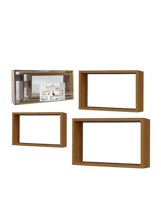 Рафт Стенен Cube Натурално Дърво (3 Бр.) 70x35x15 см