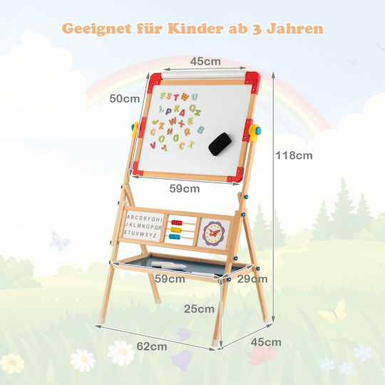 Costway 3-in-1 Artistic Easel Kids Wood Double-Sided Blackboard Painting Paper Hy10095
