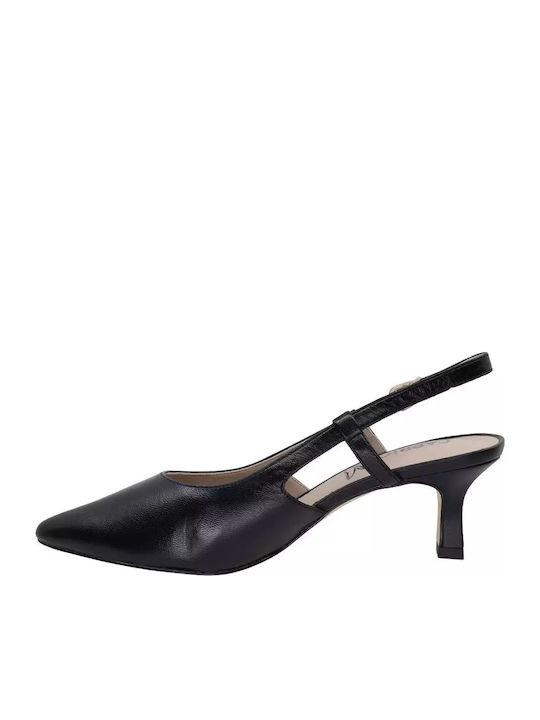 Leder Pumps mit Riemchen Schwarz