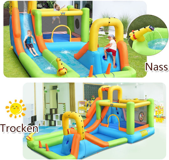 Costway Aufblasbares Schloss mit Trampolin & Rutsche für 3-10 Jahre