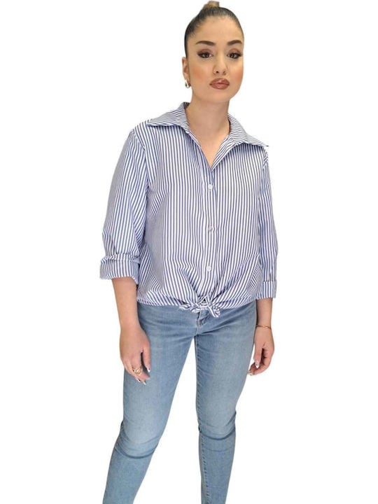 Women's Striped Long Sleeve Shirt Blue