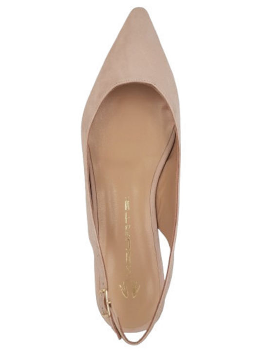 Leather Pointy Slingback Ballerinas Beige