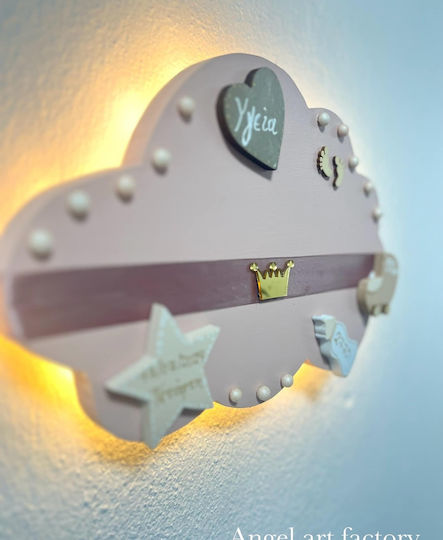 Wooden Children's Wall Light Cloud Birth Details