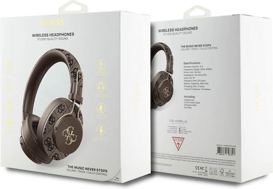 Guess 4G Metal Logo Wireless / Wired Over Ear Headphones with 30 Hours Playing Time Brown
