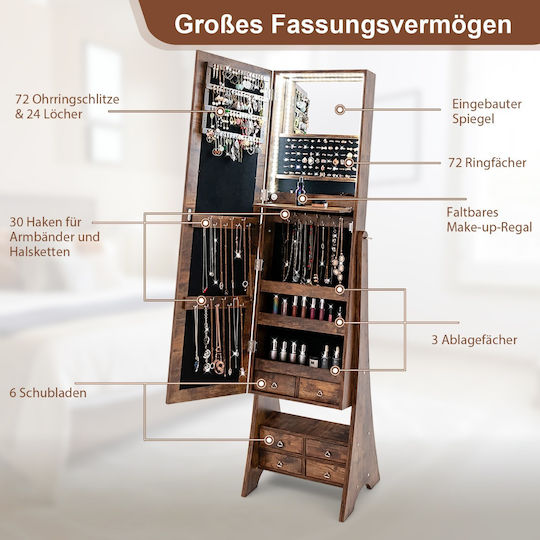 Costway Boden- oder Standspiegel mit Braune Holz Rahmen