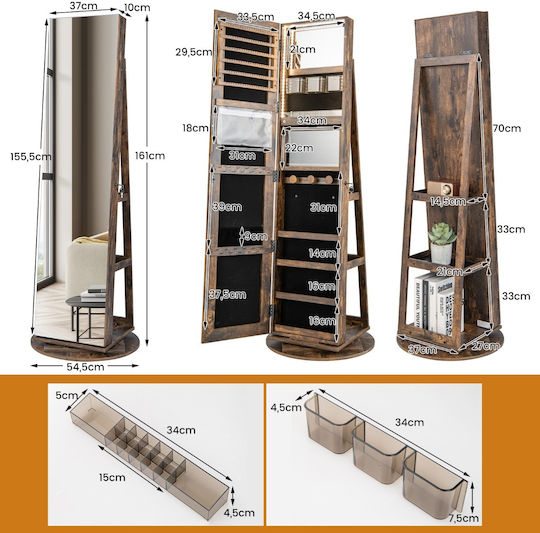 Costway Boden- oder Standspiegel mit Beigen Holzrahmen