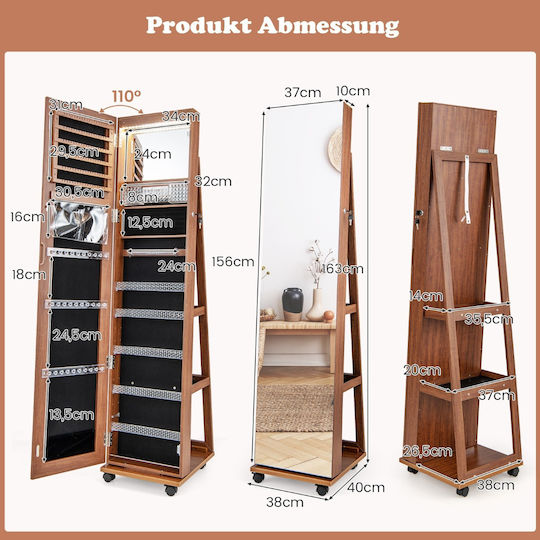 Costway Boden- oder Standspiegel mit Braune Holz Rahmen