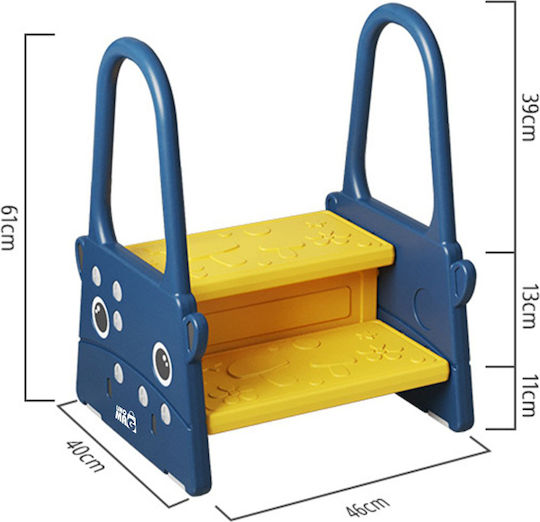 Children's Step Stool Handles Linomag Two Steps Non-slip Surface Toilet Bathroom Kitchen 61x40x46cm Dark Blue Yellow