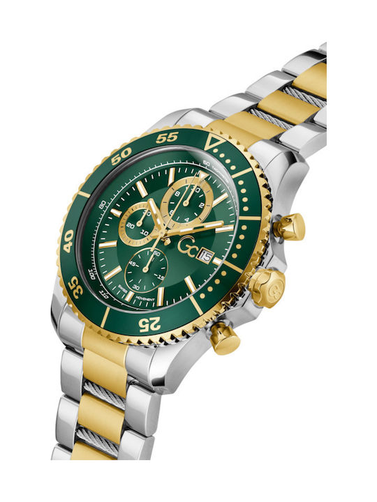 GC Watches Ανδρικό Ρολόι 44mm Χρονογράφος Μπαταρίας με Χρυσό Μεταλλικό Μπρασελέ