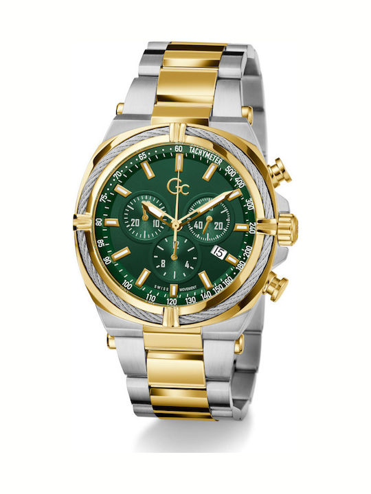 GC Watches Ανδρικό Ρολόι 43mm Χρονογράφος Μπαταρίας με Χρυσό Μεταλλικό Μπρασελέ