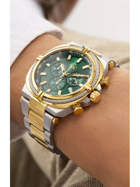 GC Watches Ανδρικό Ρολόι 43mm Χρονογράφος Μπαταρίας με Χρυσό Μεταλλικό Μπρασελέ