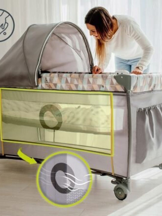 Lionelo Sven Plus Playpen 2 Levels with Changing Table & Mattress Beige Olive 127x65cm