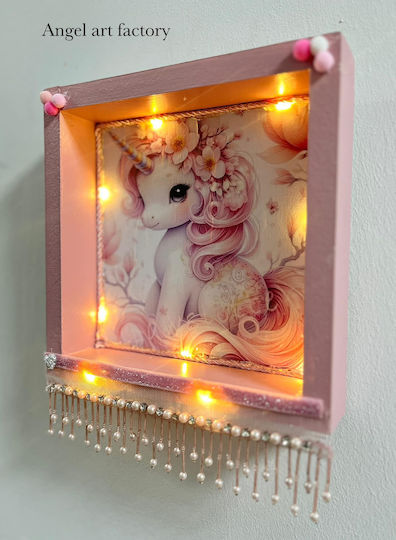Handmade Wooden Wall Frame Unicorn Lighting 23cm
