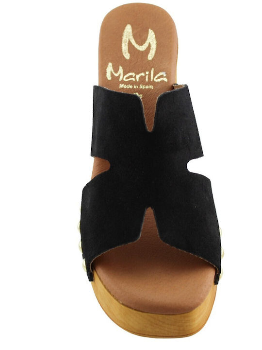 Suede Mules With High Heel In Black Colour