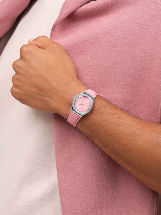 Swatch Swatch Γυναικείο Ρολόι 33mm Μπαταρίας με Ροζ Δερμάτινο Λουράκι
