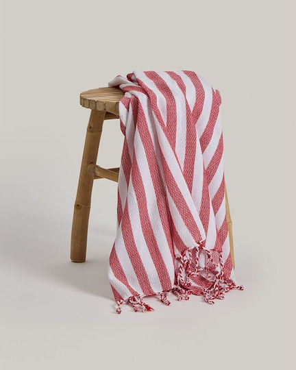 Pennie Pennie Chevron Streifentuch Baumwolle Rotes mit Fransen 170x90cm