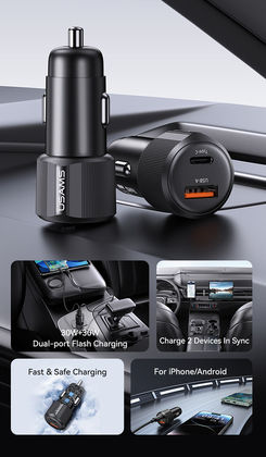 Usams Auto-Ladegerät 60W Schnellladung mit Anschlüssen: 1xUSB 1xType-C Schwarz Farbe
