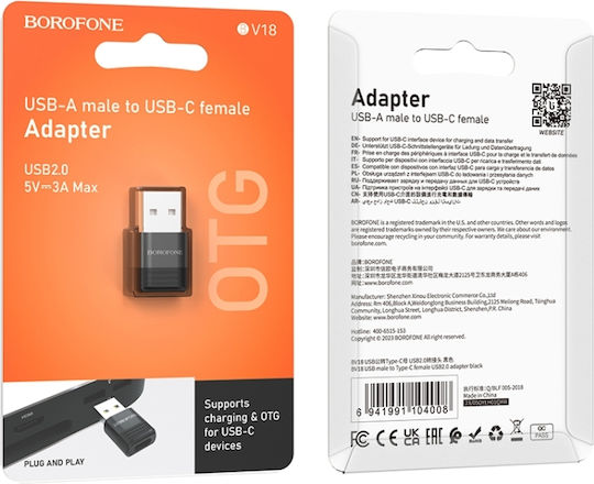 Borofone BV18 Konverter USB-A männlich zu USB-C weiblich 1Stück