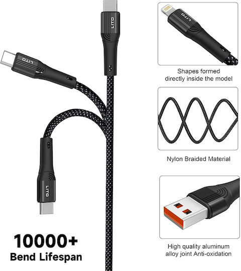 Lito Regular USB-A la Cablu Lightning 60W Negru 1m