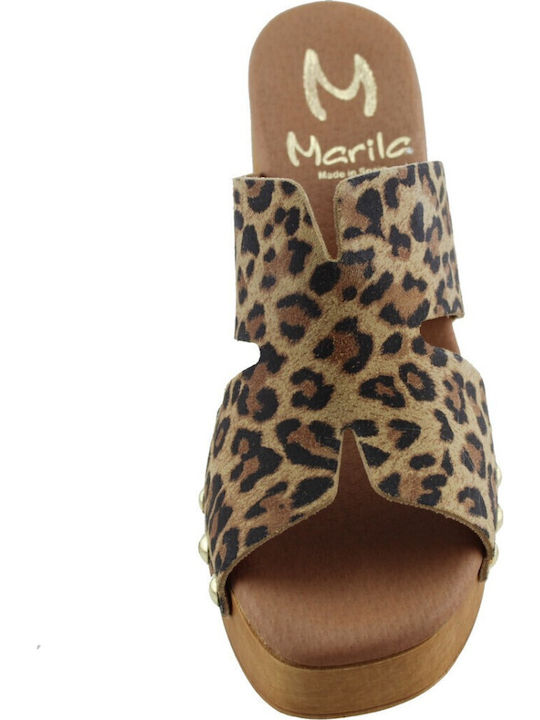 Leather Mules With High Heel In Brown Colour