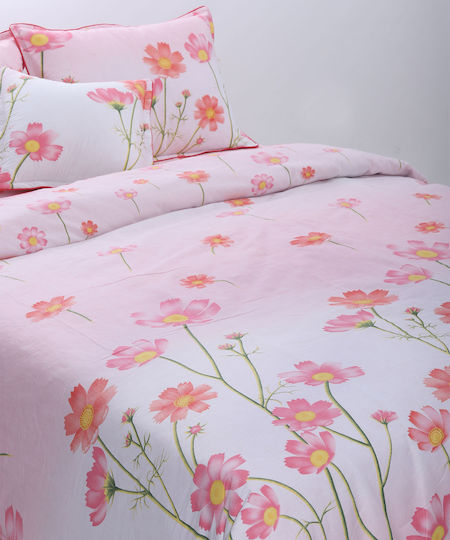 Silk Fashion Σετ Παπλωματοθήκη Βαμβακερή Μονή με Μαξιλαροθήκη & 1 Σεντόνι 160x240cm Joy Ροζ