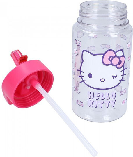 Vadobag Sticlă Pentru Copii Hello Kitty Din Plastic Cu Pai Transparent 450ml