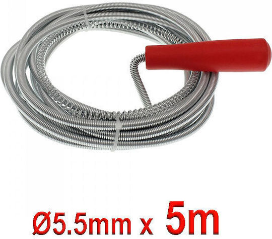 Pasco Drain Snake Spiral 5.0m x 5.5mm Steel Drain Unblockers 5m with Maximum Unclogging Thickness 5.5mm