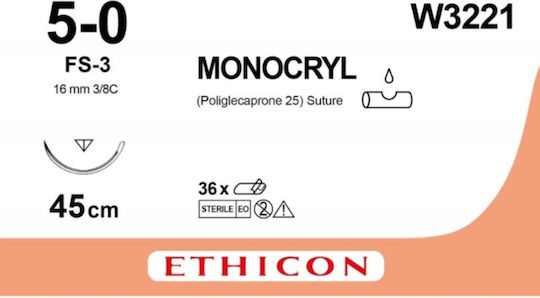 Ethicon Monocryl 4/0 Ράμματα Με βελόνα 19mm