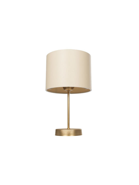 GloboStar Wiz Metal Table Lamp for Socket E27 with Beige Shade and Gold Base