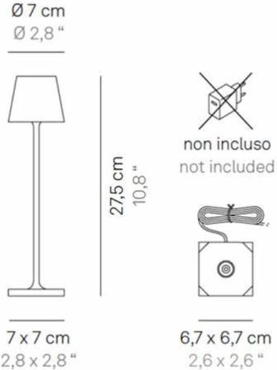 Zafferano Poldina Metal Table Lamp LED with Black Shade and Base