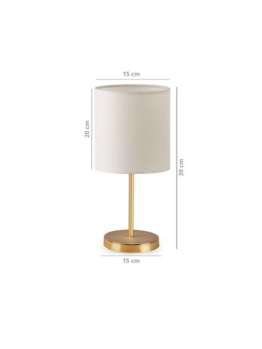 GloboStar Glossy Metal Table Lamp for Socket E27 with Beige Shade and Gold Base