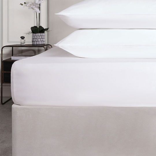 Astron Italy Percale Hotel Fitted Sheet White Single 100x235cm Cotton & Polyester