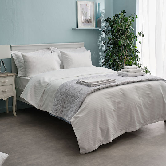 Charalambidis Textiles Satin Stripe Хотелско Чаршаф с ластик Бял King Size 90x200см. 1бр
