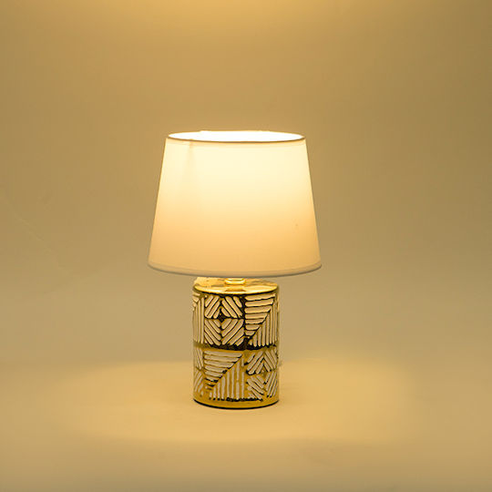 Eurolamp Κεραμικό Πορτατίφ για Ντουί E14 με Λευκό Καπέλο και Χρυσή Βάση