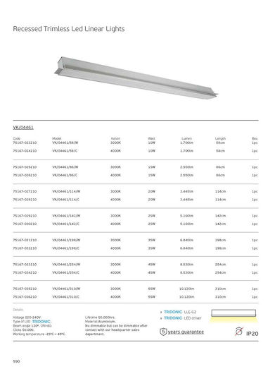 VK Lighting LED Γραμμικό Χωνευτό Φωτιστικό Οροφής Φυσικό Λευκό IP20 Μ86xΒ7εκ.